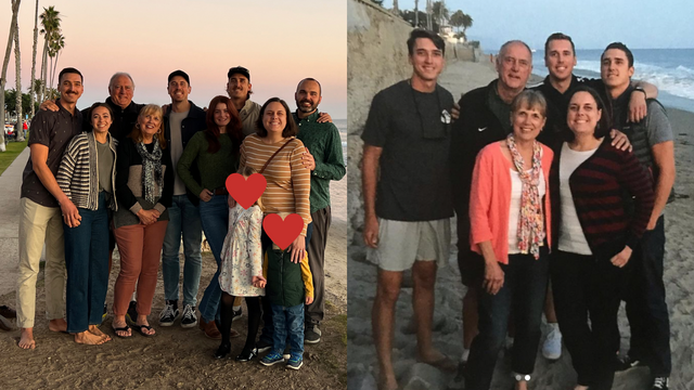 Family pictures on the beach, 2022 and 2014